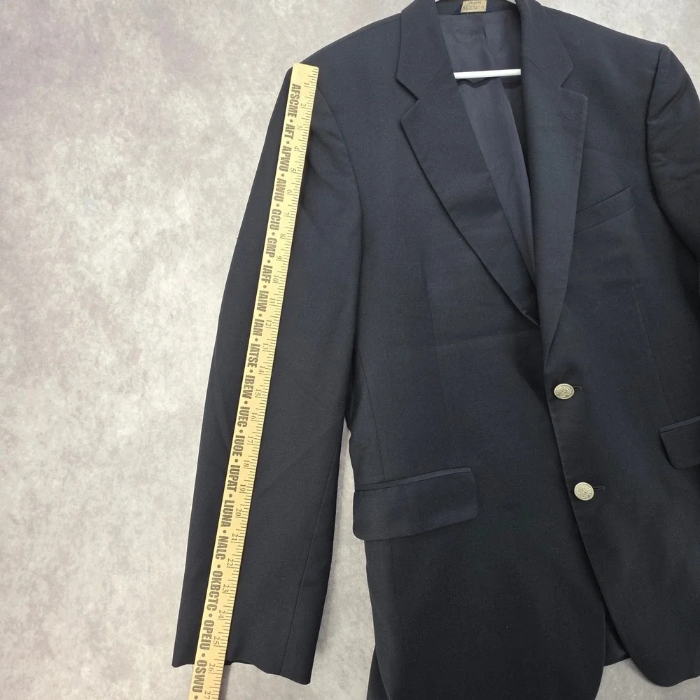 Brooks 346 Navy Blue Wool Cashmere Blazer Silver Crest Buttons Mens 46R Casual